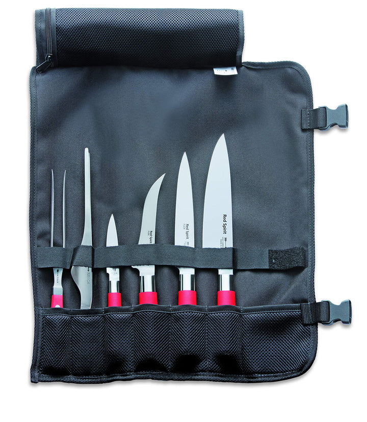 F. DICK Messerset Red Spirit (Rolltasche, Fleischgabel, Kochmesser, Filetiermesser, Officemesser, Bü