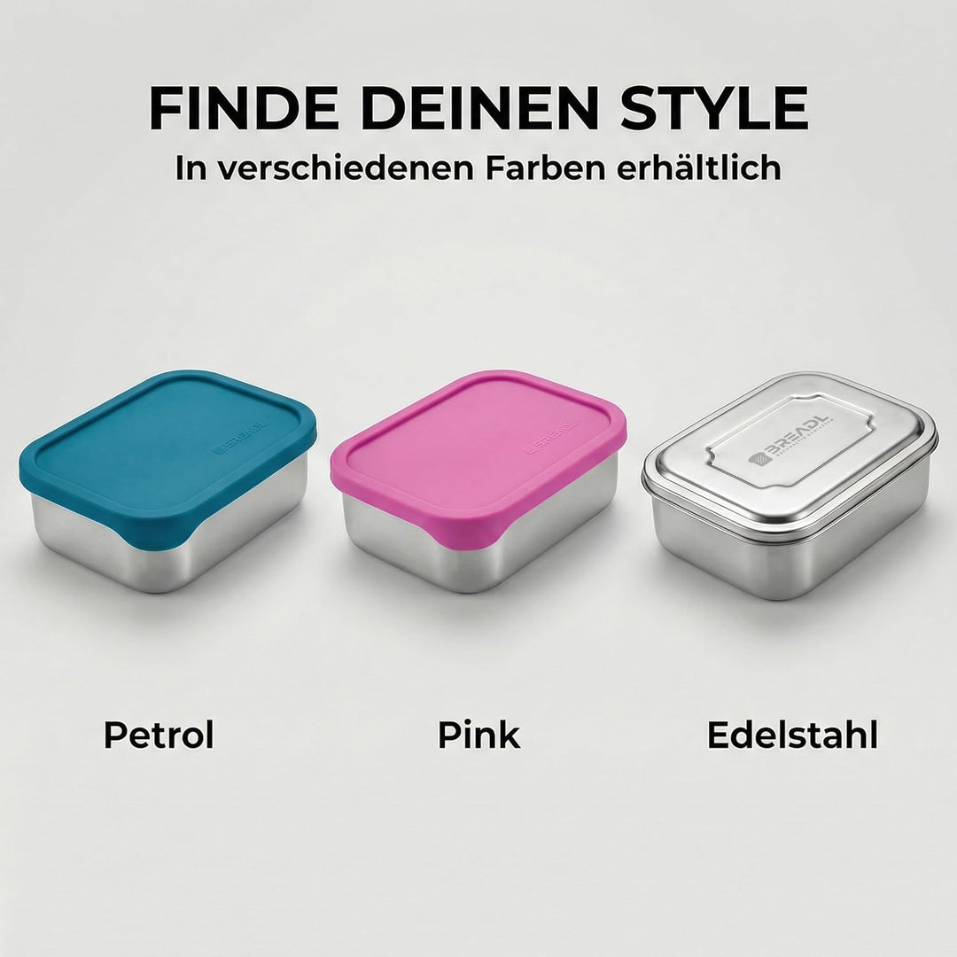 Edelstahl Brotdose, Feste Trennwand und 3 Fächer, Silikondeckel, Auslaufsicher, Spülmaschinengeeigne