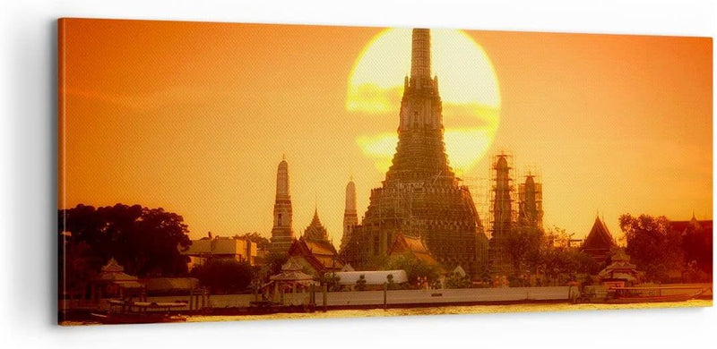 Panorama Bilder auf Leinwand 100x40cm Leinwandbild mit Rahmen Tempel Asien Gross Wanddeko Bild Schla