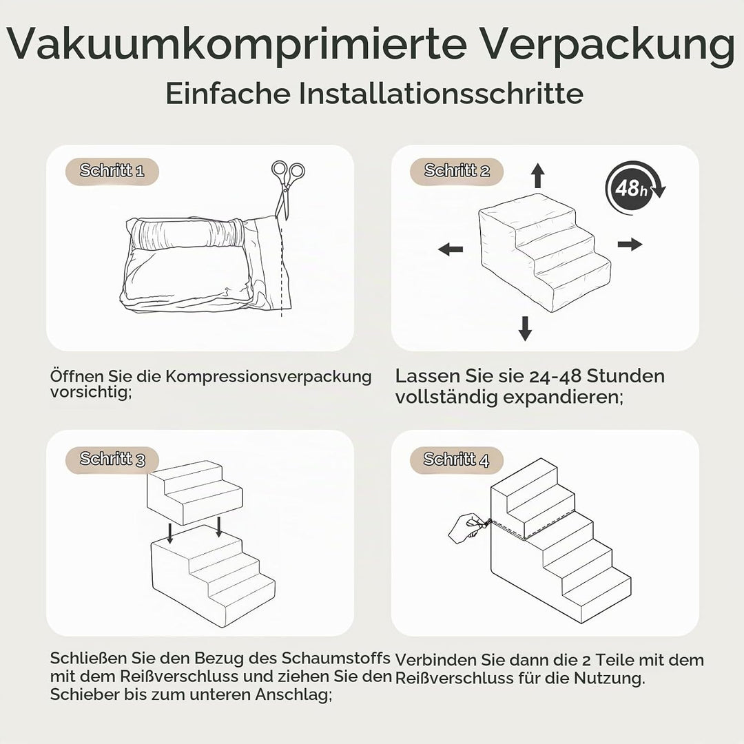 Sytopia Haustiertreppe, 5 Stufen, Hochelastischer Schwamm, Waschbar Bezug, Hundetreppe Für Kleine Hu