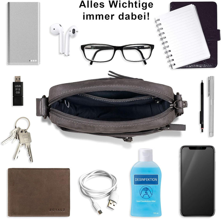 ROYALZ 'Dallas' Kleine Umhängetasche Herren Leder Vintage Look Echtleder Männer Ledertasche Mini Sch