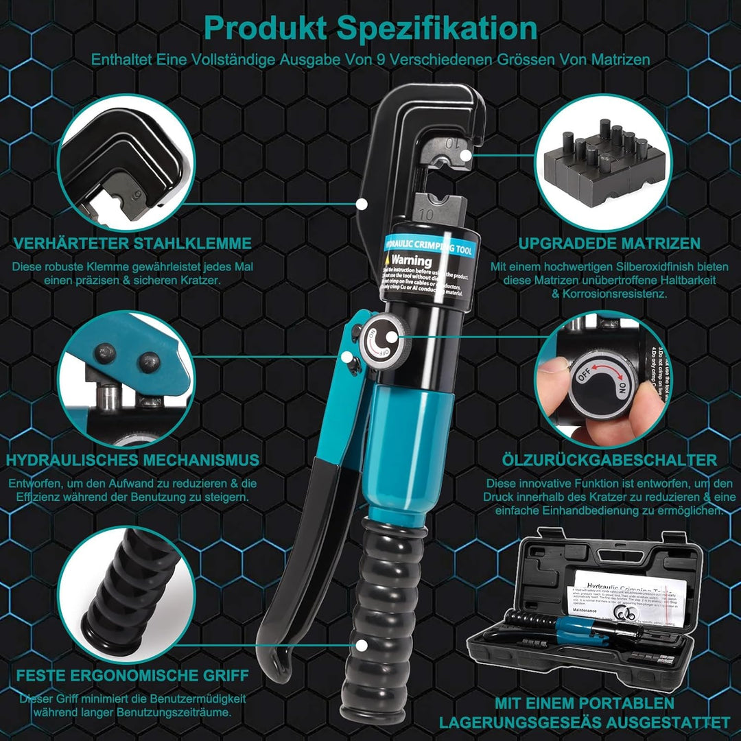 Hydraulische Crimpzange 4-70mm²,9 Crimpformen für Kupfer- &amp; Alu-Kabelschuhe | Einfach zu Bedienen, E
