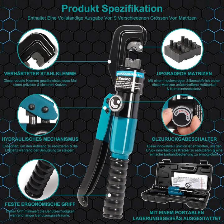 Hydraulische Crimpzange 4-70mm²,9 Crimpformen für Kupfer- &amp; Alu-Kabelschuhe | Einfach zu Bedienen, E