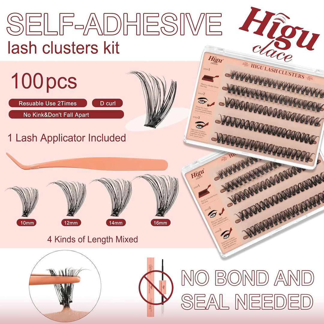Higu clace 40D Ciglia Autoadesive, Ciglie Finte Naturali, Set Di Ciglia Preincollate, Mix 10-16 mm,