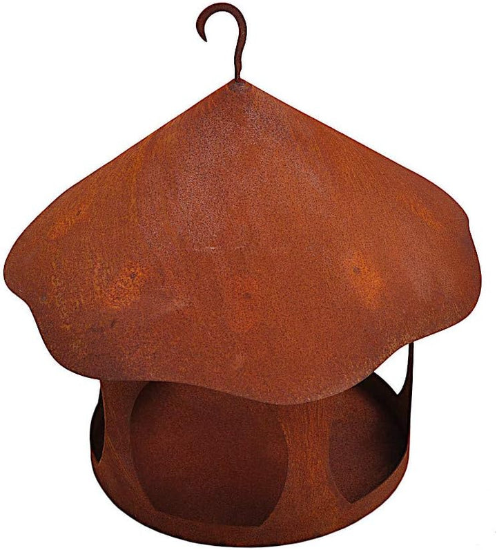Vogelhaus Futterstelle rund Metall Rost Deko mit Haken zum Aufhängen 28cm/20cm Durchmesser 35 cm hoc