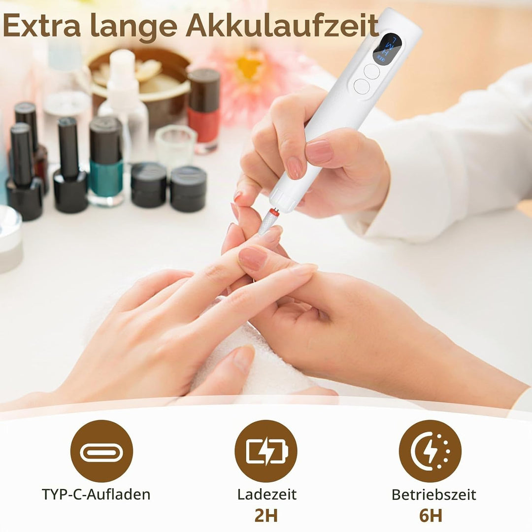 Nagelfräser Kabellos, Professioneller Elektrische Nagelfeile für Gelnägel Acrylnägel Maniküre Pedikü