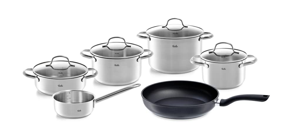 Fissler San Francisco/Edelstahl-Topfset Induktion, 6-teilig, Töpfe mit Glas-Deckel (3 Kochtöpfe, 1 B