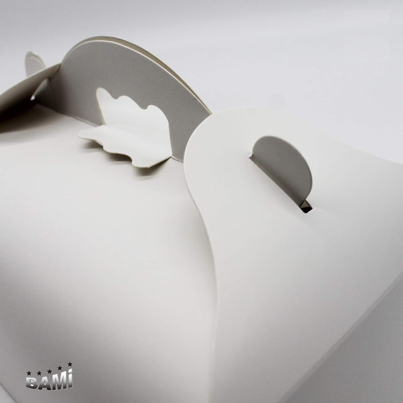 BAMI 25 Stück Konditorei Box Gebäckkarton Kuchenbox, M- 200x130x90mm Tortenbox, aus Pappe mit Griff,