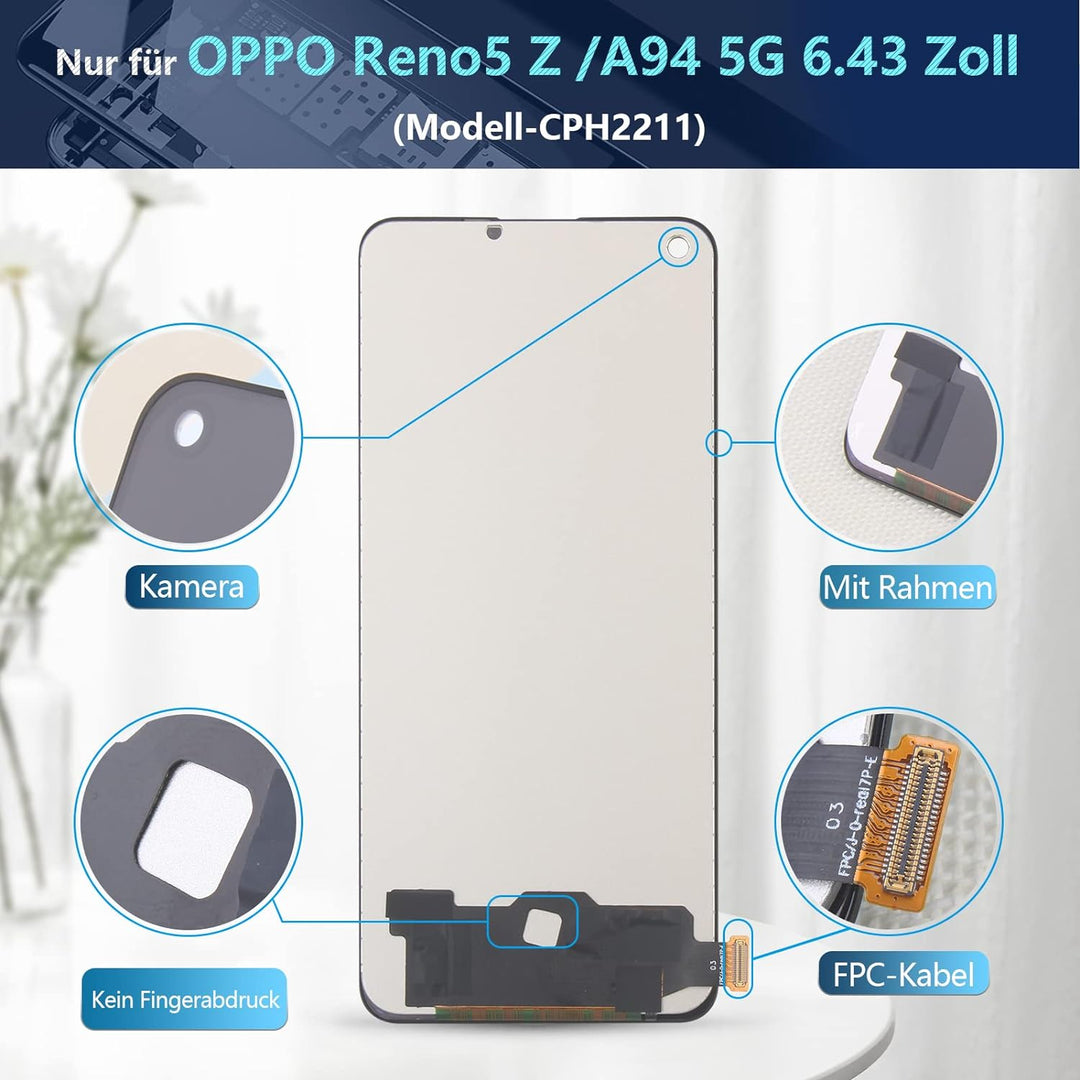 RongZy Display für Oppo A94 5G /RENO5 Z CPH2211 LCD Bildschirmersatz Digitizer Touchscreen Montiert