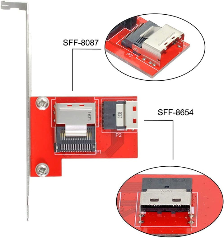 CY PCI-Express 4.0 Slimline SAS SFF-8654 auf Mini SAS SFF-8087 PCBA Buchse Adapter mit Halterung Red