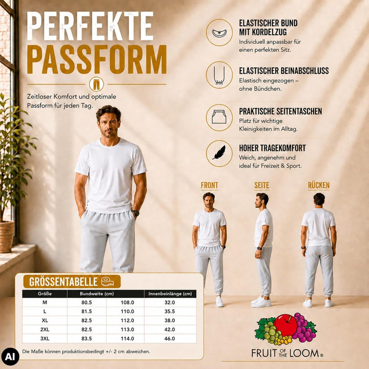 Fruit of the Loom 1er/ 2er Set Jogginghose S-M-L-XL-XXL Herren Jogpants XL 2x Schwarz Elastisch + 1