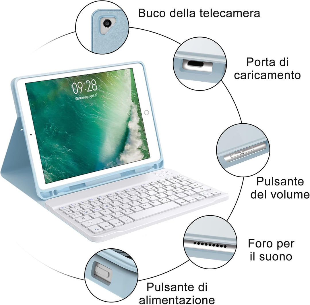 IVEOPPE Tastatur für iPad 6. Generation 9,7 Zoll 2018, Hülle Tastatur für iPad Pro 9.7"/Air 2 & 1, B