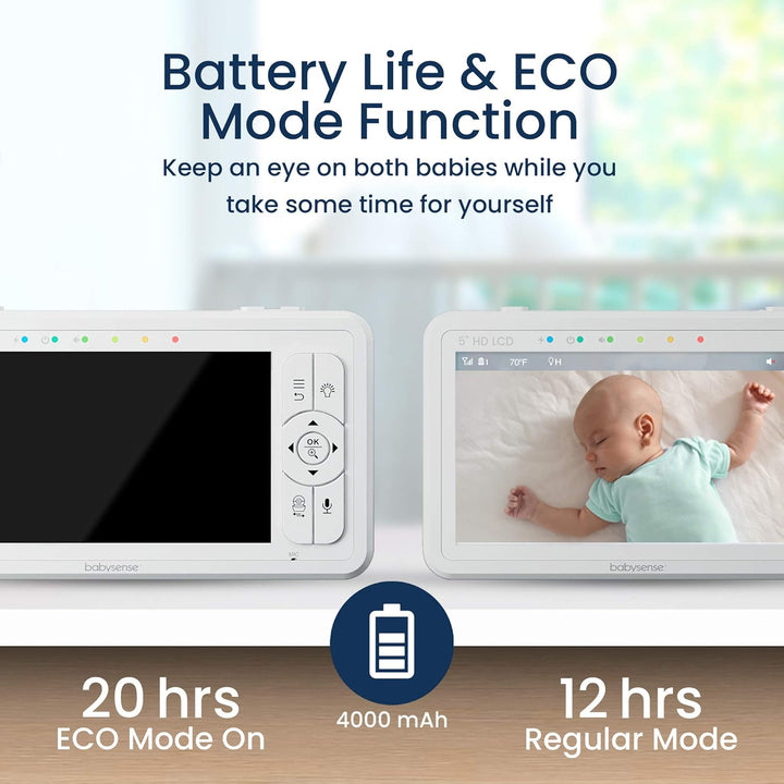 Babysense 5" HD-Babyphone mit Kamera und Audio, Fernbedienung Schwenk- und Neigefunktion, Verstellba
