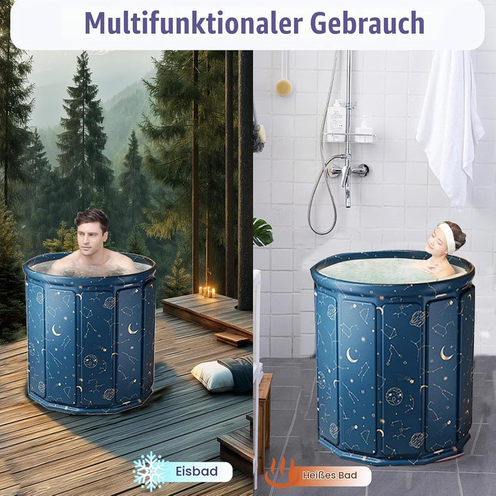 80×65 cm Faltbare Einweichbadewanne für Erwachsene, Mit Sitzkissen, Abflussrohr &amp; Aufbewahrungstasch