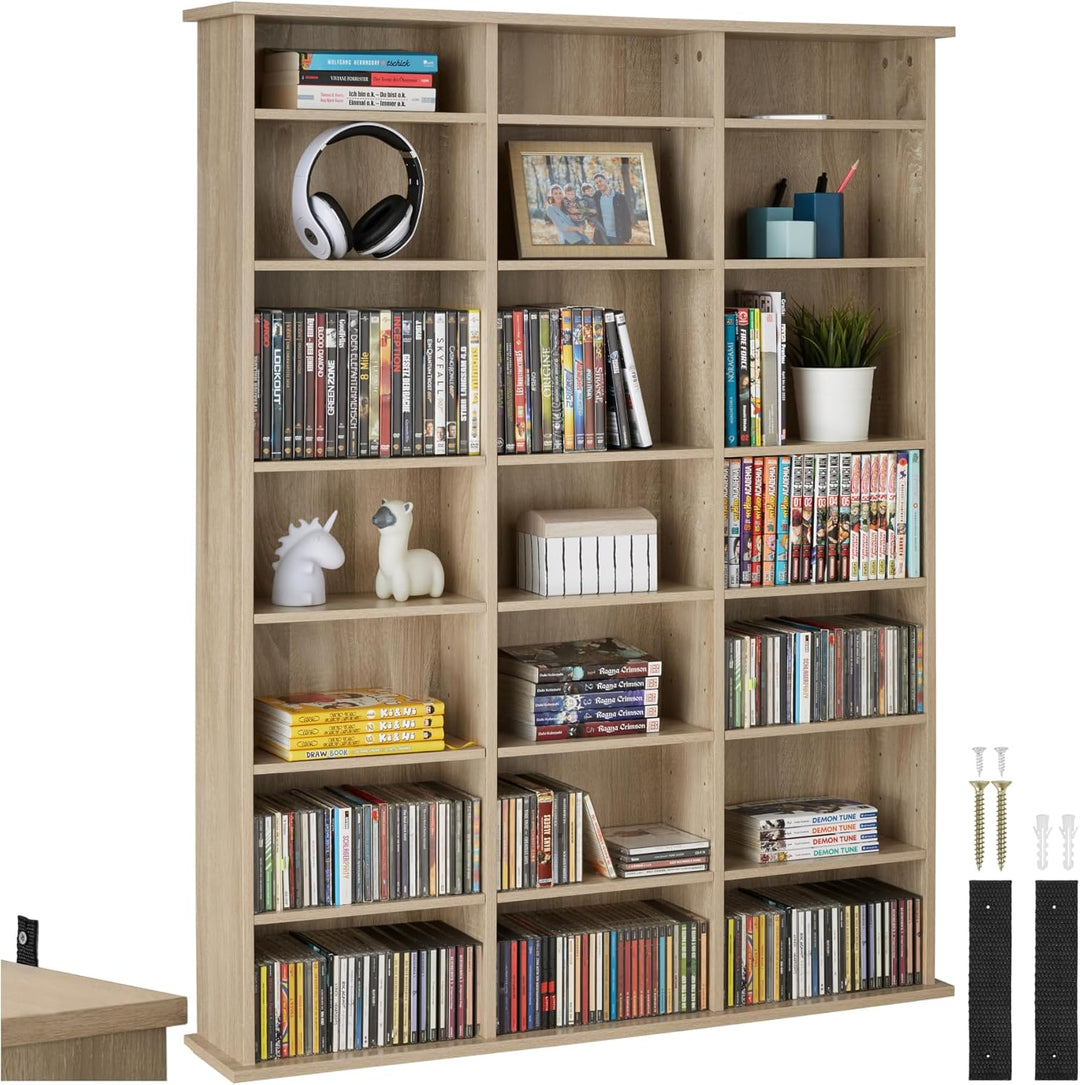 tectake® CD Regal, DVD Regal, Medienregal CD Ständer, Raumteiler Schrank mit Kippschutz, 18 einstell