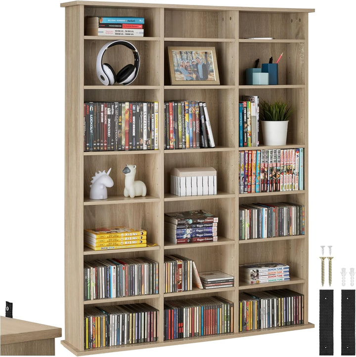 tectake® CD Regal, DVD Regal, Medienregal CD Ständer, Raumteiler Schrank mit Kippschutz, 18 einstell