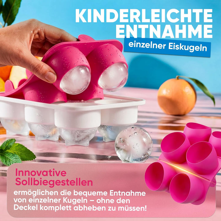 Pinke XXL Eiskugelform 10er Set – Stylische Eiswürfelform aus Platin Silikon für Cocktails, Eiskaffe