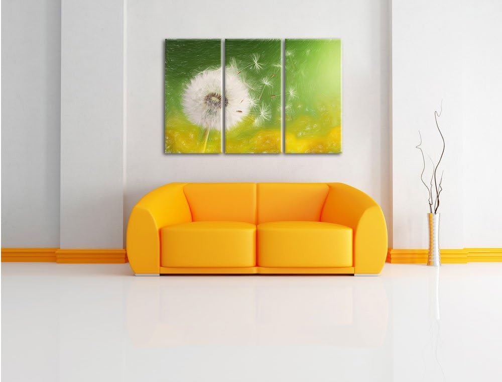 Pixxprint Löwenzahn Samen Kunst Buntstift Effekt 3-Teiler Leinwandbild 120x80 Bild auf Leinwand