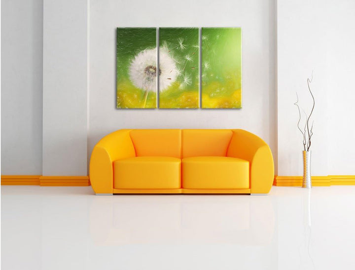 Pixxprint Löwenzahn Samen Kunst Buntstift Effekt 3-Teiler Leinwandbild 120x80 Bild auf Leinwand