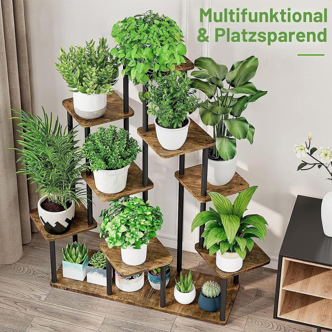 YOCOMEY 9-Tier Hölzern Blumenregal Pflanzenregal, Mehrstöckig Blumenständer Pflanzenständer Blumenba