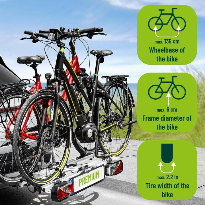 LAS 12011LAS Fahrradträger PREMIUM, E-Bike geeignet, komplett vormontiert, Diebstahlschutz, für 2 Fa