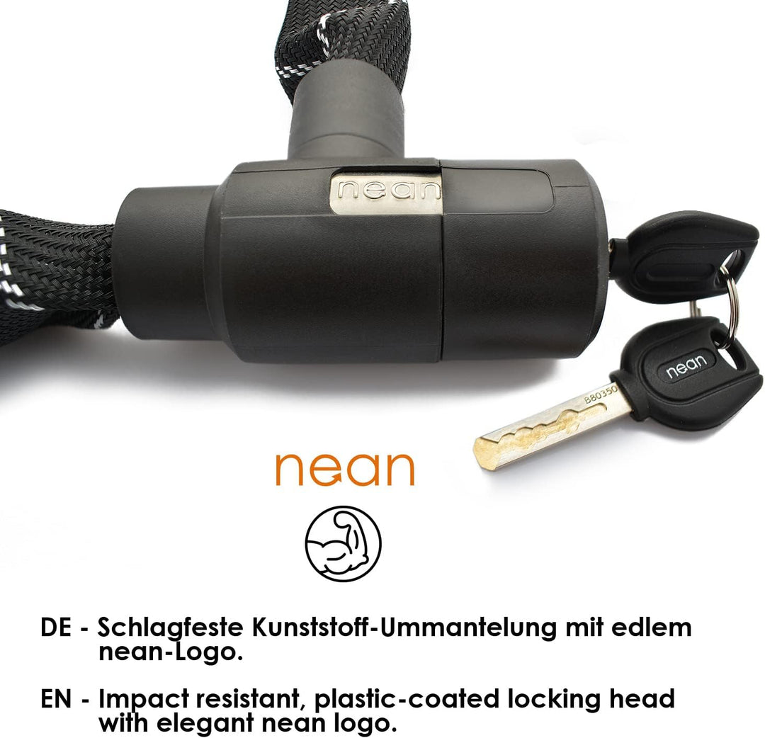 nean Fahrradschloss Kettenschloss, Bike chain lock, 2 Sicherheits-Schlüssel, hohe Sicherheit und ext