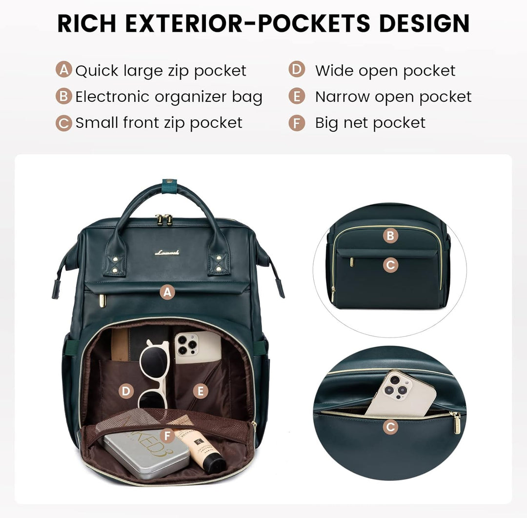 LOVEVOOK Rucksack Damen, Gross Wasserdicht 17 Zoll Laptoptasche Schulrucksack, PU Leder Schultasche