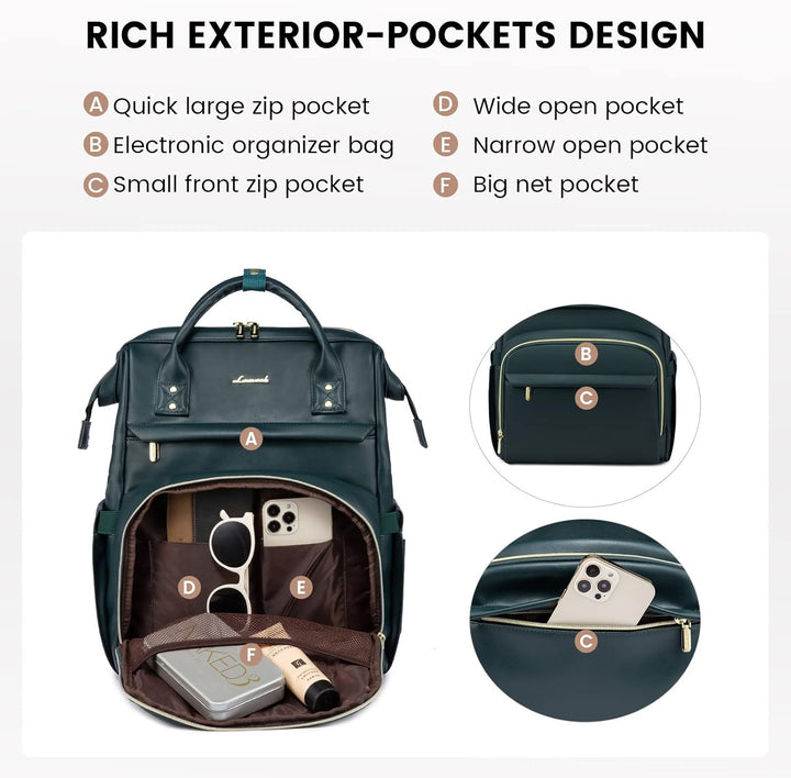 LOVEVOOK Rucksack Damen, Gross Wasserdicht 17 Zoll Laptoptasche Schulrucksack, PU Leder Schultasche