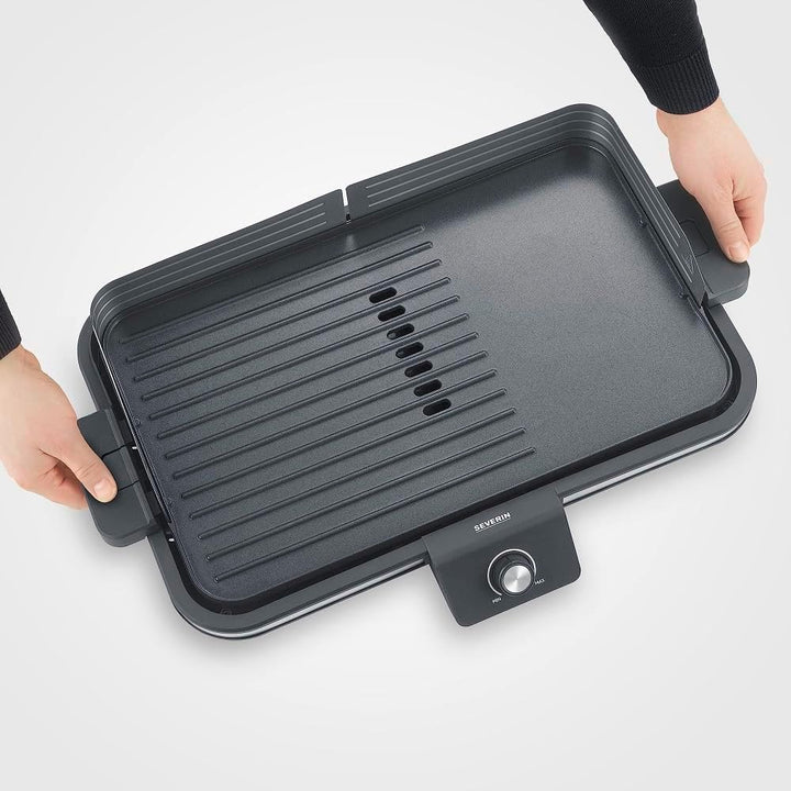 SEVERIN Tischgrill Plancha, antihaftbeschichtete Plancha Grillplatte mit glatter und gerippter Oberf