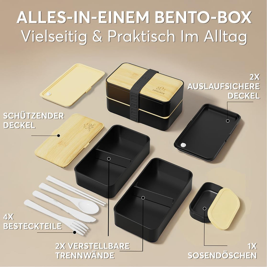 Umami Lunchbox Erwachsene, Auslaufsichere Bento Box mit Fächern und 4 Bestecke, Brotdose Erwachsene,
