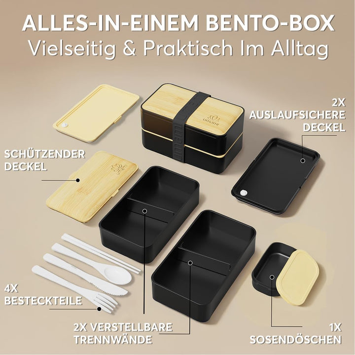 Umami Lunchbox Erwachsene, Auslaufsichere Bento Box mit Fächern und 4 Bestecke, Brotdose Erwachsene,