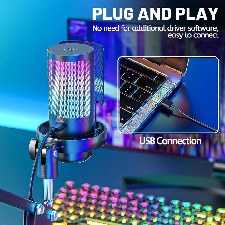 Anykuu Kondensator Microphone Kit Professional, 192kHZ/24 USB Gaming Mikrofon PC Streaming Podcast U