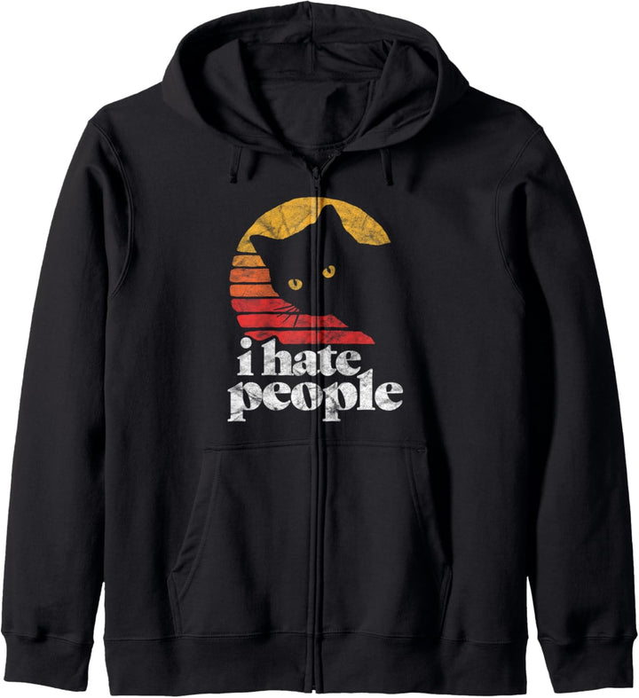 I Hate People Funny Vintage Style Cat Retro Distressed Kapuzenjacke