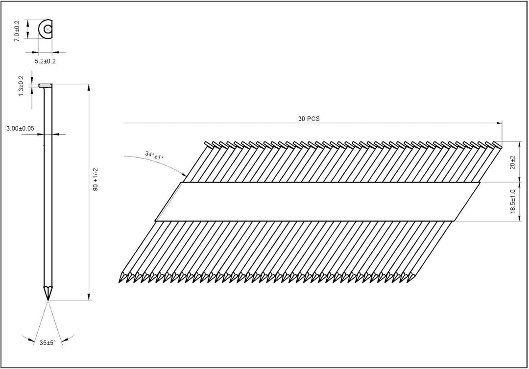 Halbkopf-Streifennägel - 3,1X90mm, 3.000 stück, Nägel für Druckluft-Nagler, D-Kopf, Glatt/Verzinkt,