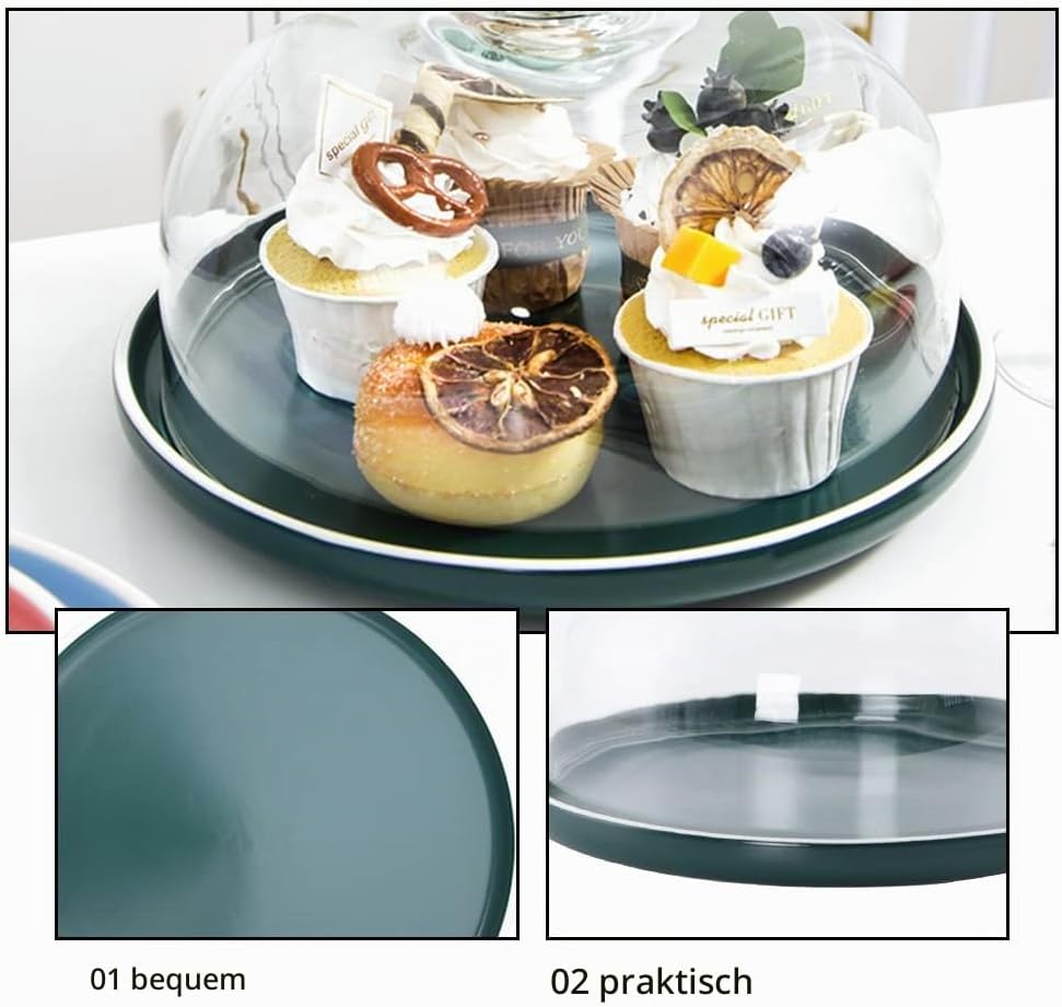 Yardwe Kuchen Glocke mit Keramik Kuchenständer Transparent Glasglocke Käseglocke Käse Torten Kuchen