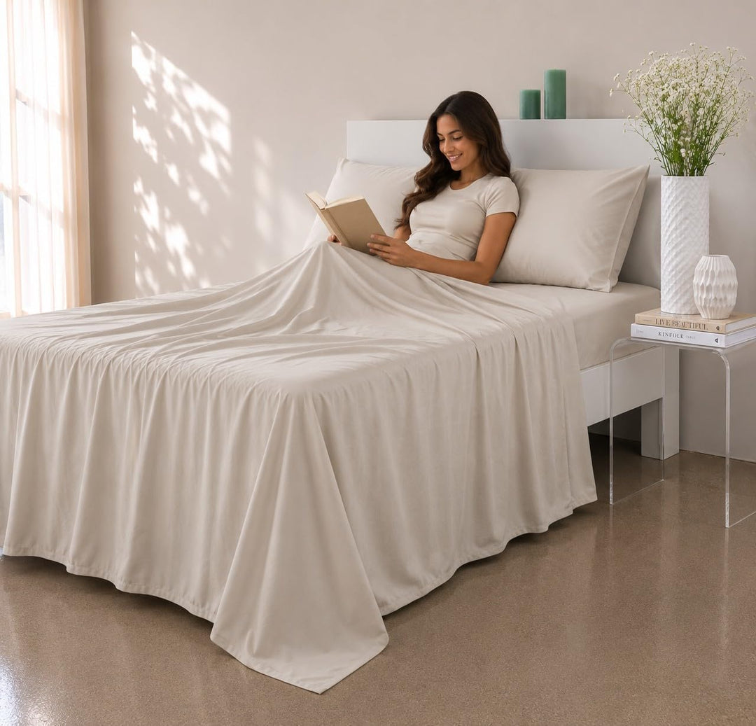 COTTON ARTean Bettwäsche-Set aus ägyptischer Baumwolle, Fadenzahl 300, Beige, 90 x 190/200, 100 % äg