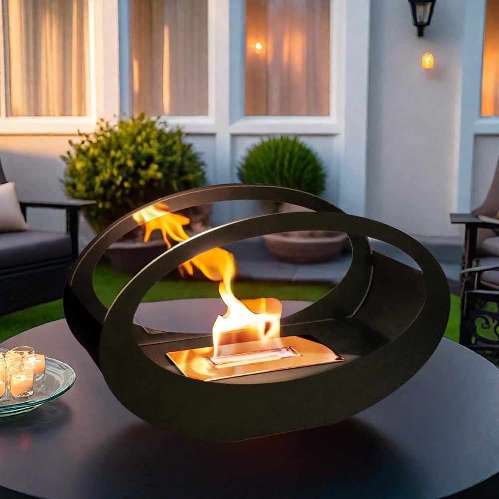 JHY DESIGN 40cm L Tisch-Kamin Feuerschale Tischlampe Windlichter aus Metall und Glas