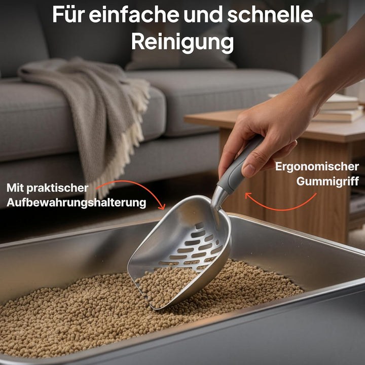 Katzenklo Katzentoilette Edelstahl - Premium XXL Katzenklo mit Deckel, Hochwertige Edelstahl Wanne,
