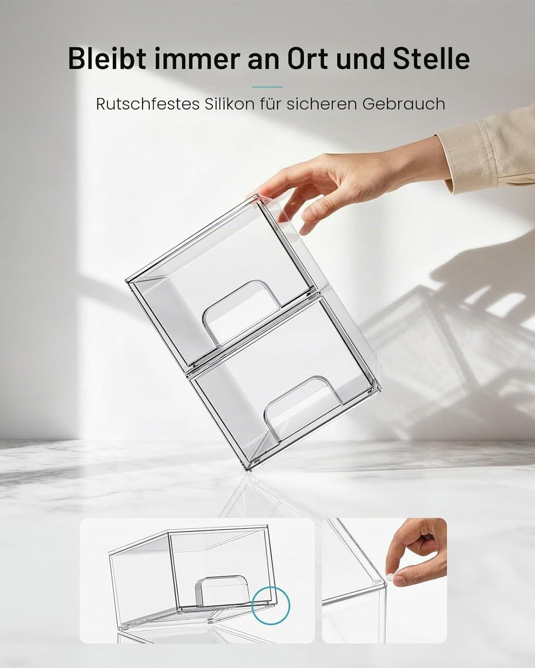 Vtopmart 2er-Set Kleine Schubladen Organizer, Transparent Badezimmer Organizer mit 16 rutschfeste Ma