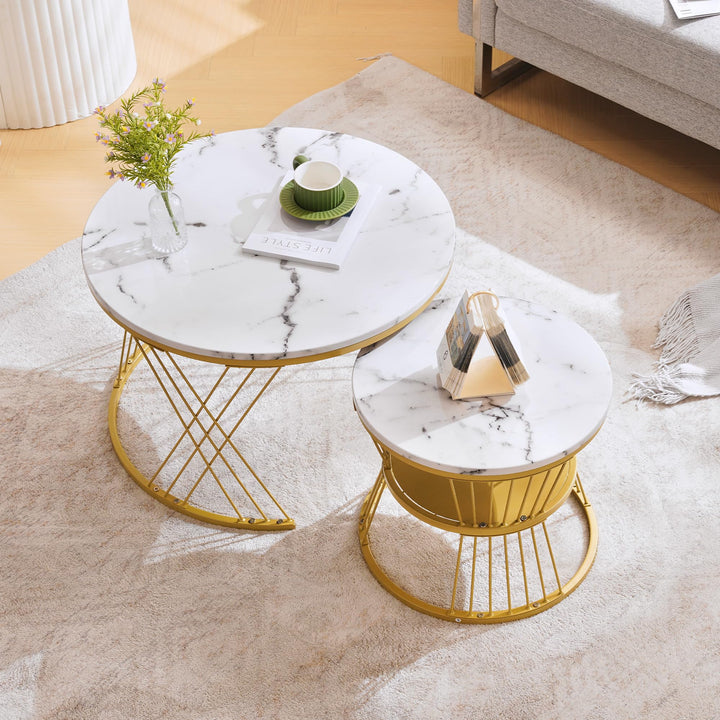 Merax Couchtisch 2er Set, Hochglanz Wohnzimmertisch mit Stauraum, Coffee Table für Wohnzimmer, Balko