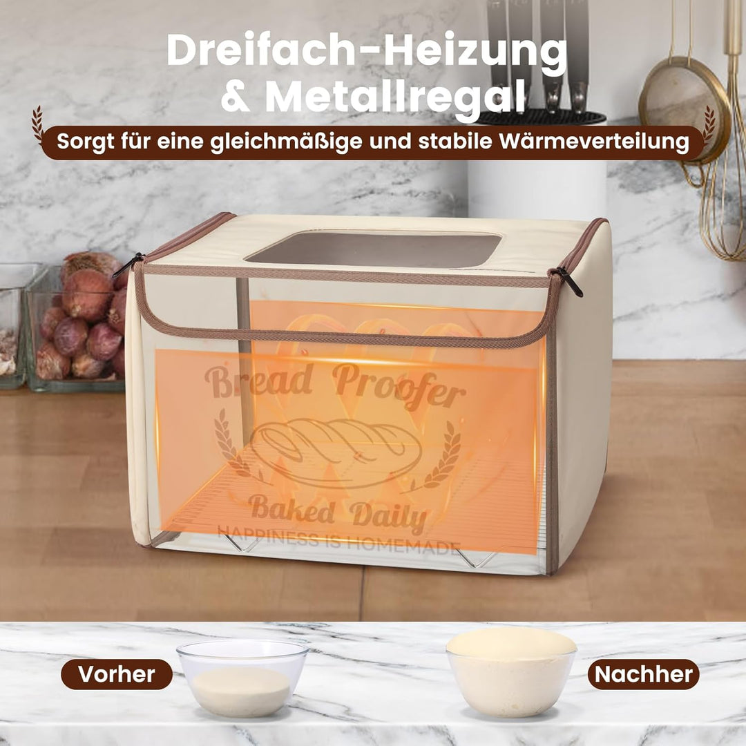 Faltbare Gärbox mit Temperaturregelung 20–40°C & 48h-Timer, Teiggärbox mit Metallregal, ideal für Sa
