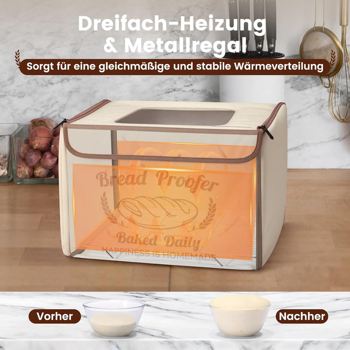 Faltbare Gärbox mit Temperaturregelung 20–40°C & 48h-Timer, Teiggärbox mit Metallregal, ideal für Sa