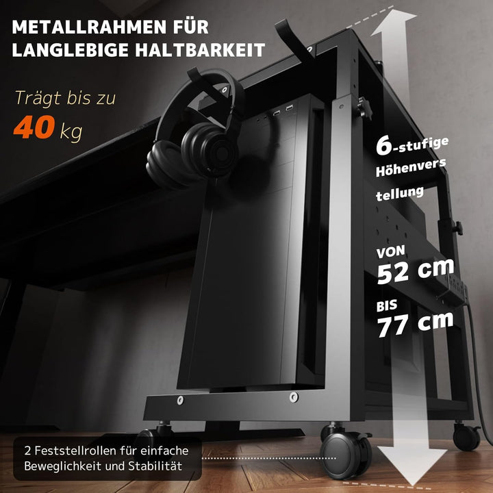 PUTORSEN Höhenverstellbarer PC Tower Ständer mit 2 Ebenen,Computer Tower Ständer mit Rollen und Maus