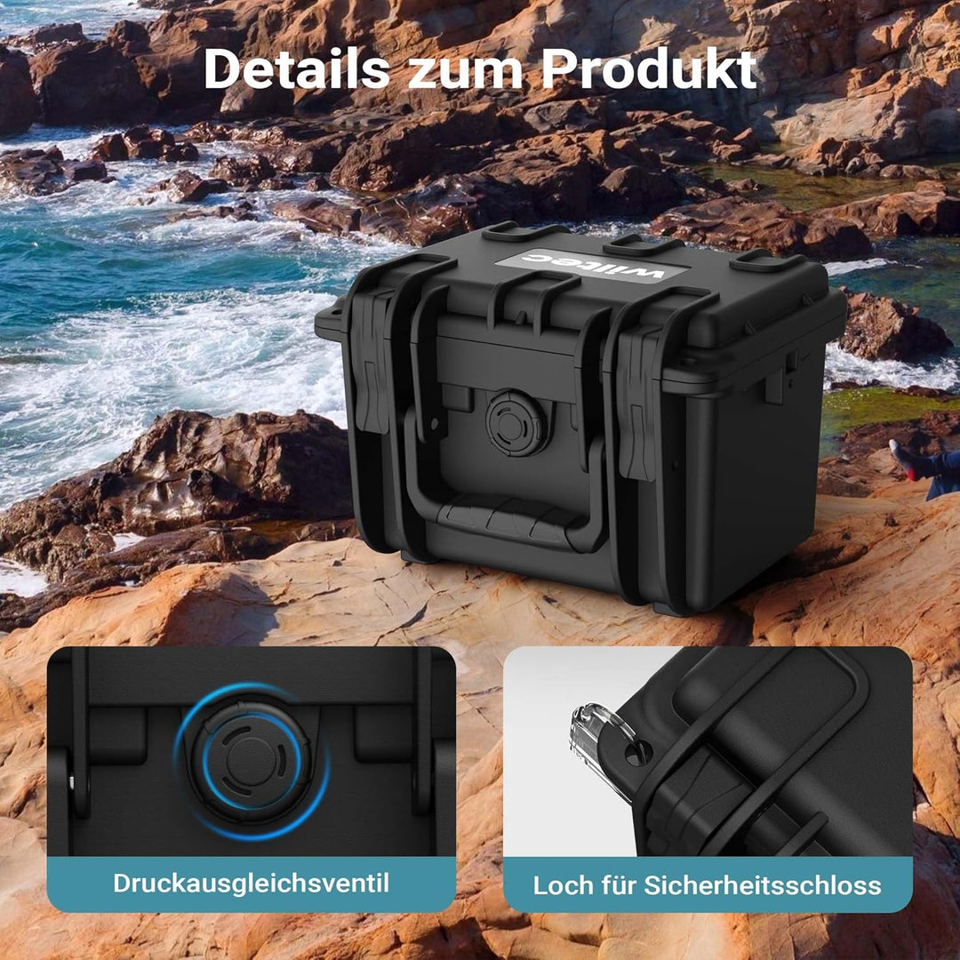 Wiltec Universalkoffer 21,9 x 18,5 x 15,4 cm, wasserdichter Transportkoffer, Schutzkoffer aus PP und