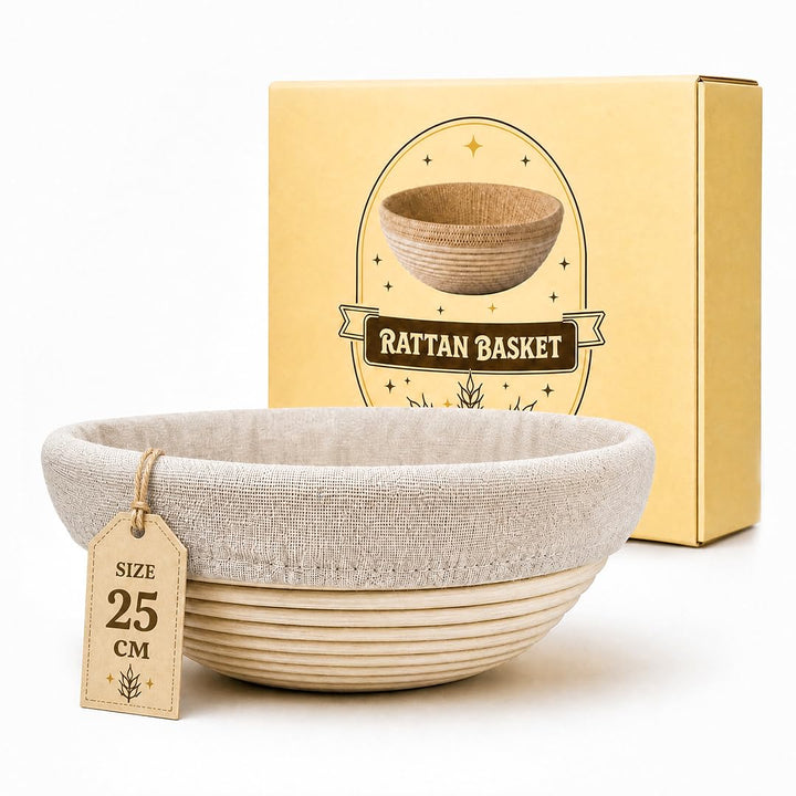 GUSSKÖNIG Gärkörbchen Rund 25 cm aus Rattan – Gärkorb Brot für Sauerteig, Brot Backen Zubehör, Brot