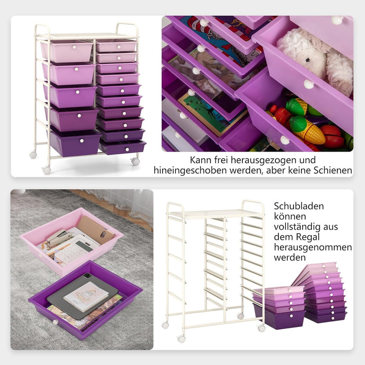 COSTWAY Rollwagen mit 12 stapelbaren Schubladen, Schubladenwagen Rollcontainer mit Metallgestell & A