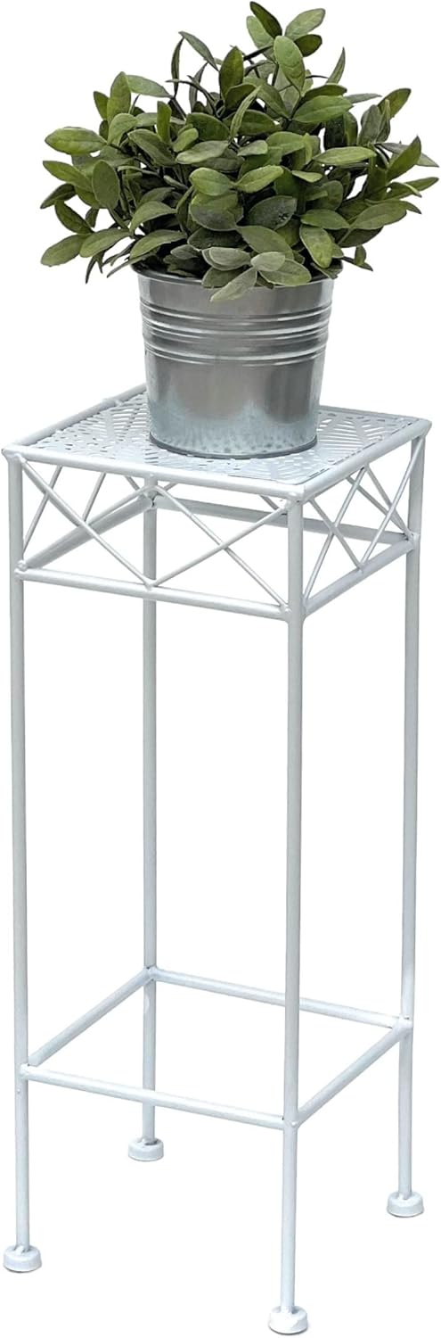 DanDiBo Blumenhocker Weiss Metall Eckig 70-50 cm Blumenständer 96314 Beistelltisch Blumensäule Moder