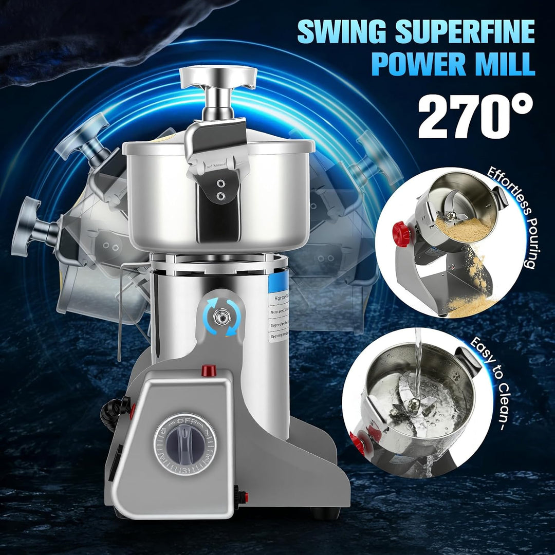 Tragbare Getreidemühle, Elektrische Edelstahl Gewürzmühle, 3500W – 304 Edelstahl, 800g Kapazität, Ho