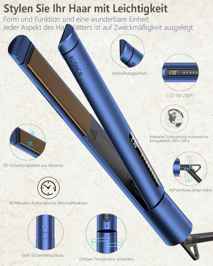 KUSNCA Ionen Glätteisen，2 IN 1 Haarglätter Locken und Glätten glatt und glänzend，3D-Schwebende Keram