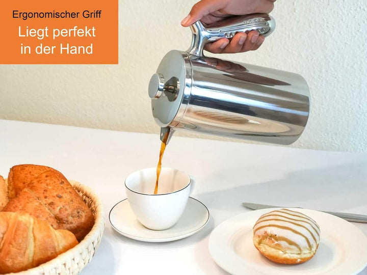 NOAH French Press doppelwandig mit ergonomischem Griff I Edelstahl Kaffeebereiter I French Press für